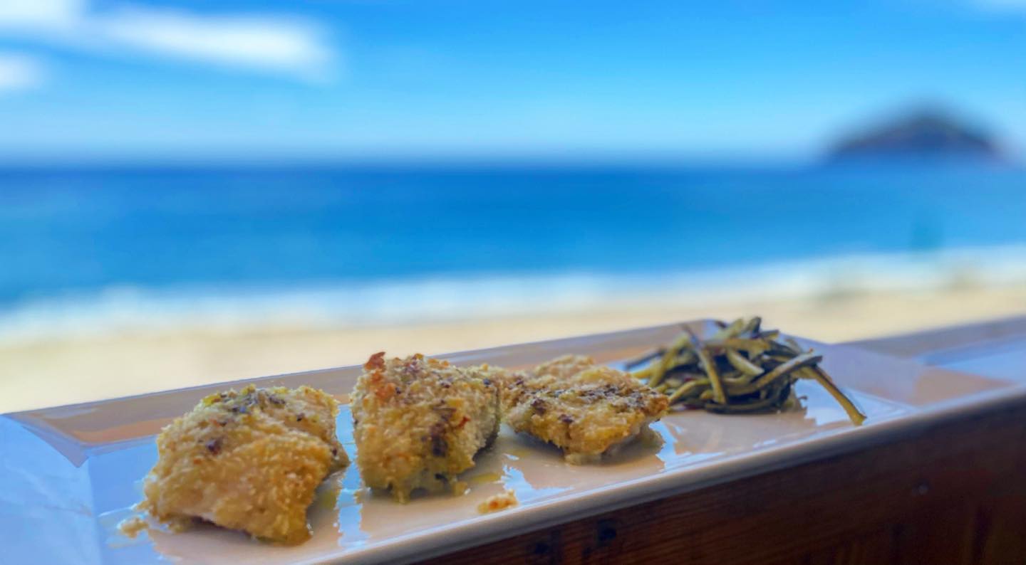 Merluzzo di coffa al gratin con zucchine acidulate •••#ristoranteida #tasty #dishoftheday #fish #marontibeach #bestviews